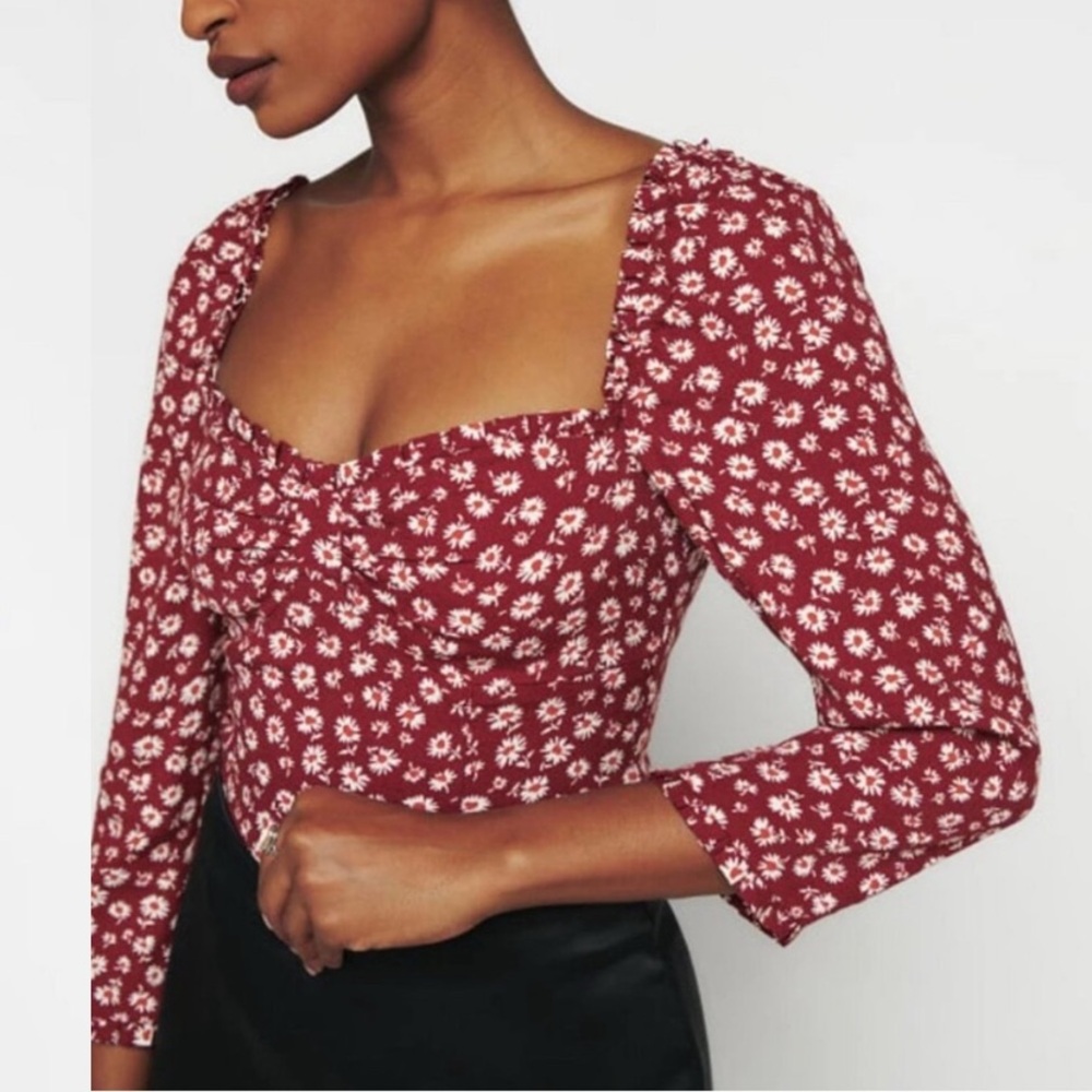 Reformation Meriah Peasant Top in Red Cary Floral Cottagecore sz 2 - Picture 16 of 16